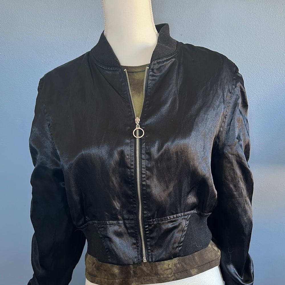 Riflessi Black Satin Bomber Jacket